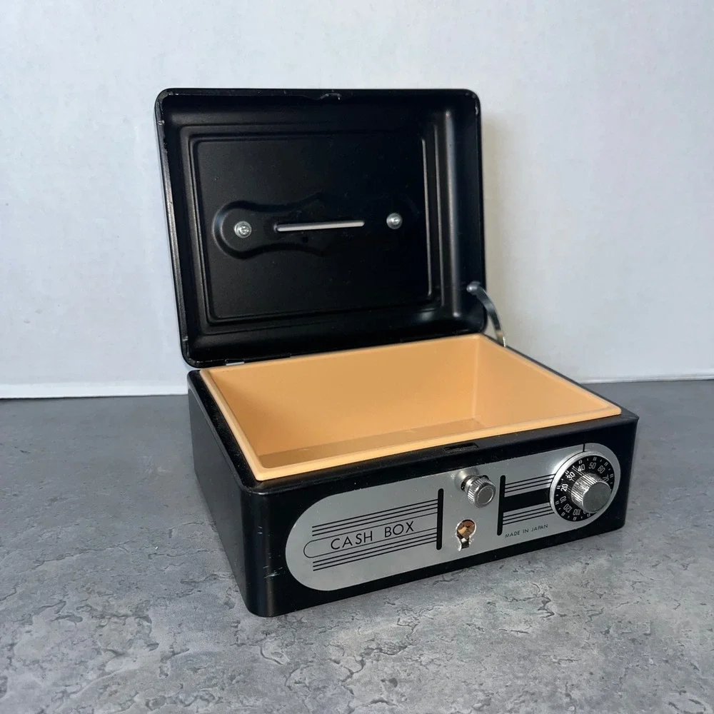 Cash Box Black Small Vintage Japan Metal 6 x 5 x 3 Inches READ